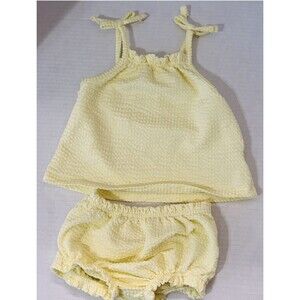 Cat & Jack Baby Girl 2-Piece Set 6-9M Yellow Waffle Tank & Bloomers EUC
